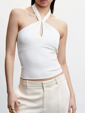 Mango Cream Halter Top with Ring Detail